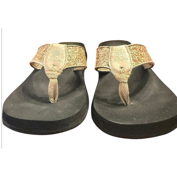 Yellow Box Feliks Flip Flop Sz. 8 Gold Glitter Straps Resort Vacation Beach - Picture 4 of 15